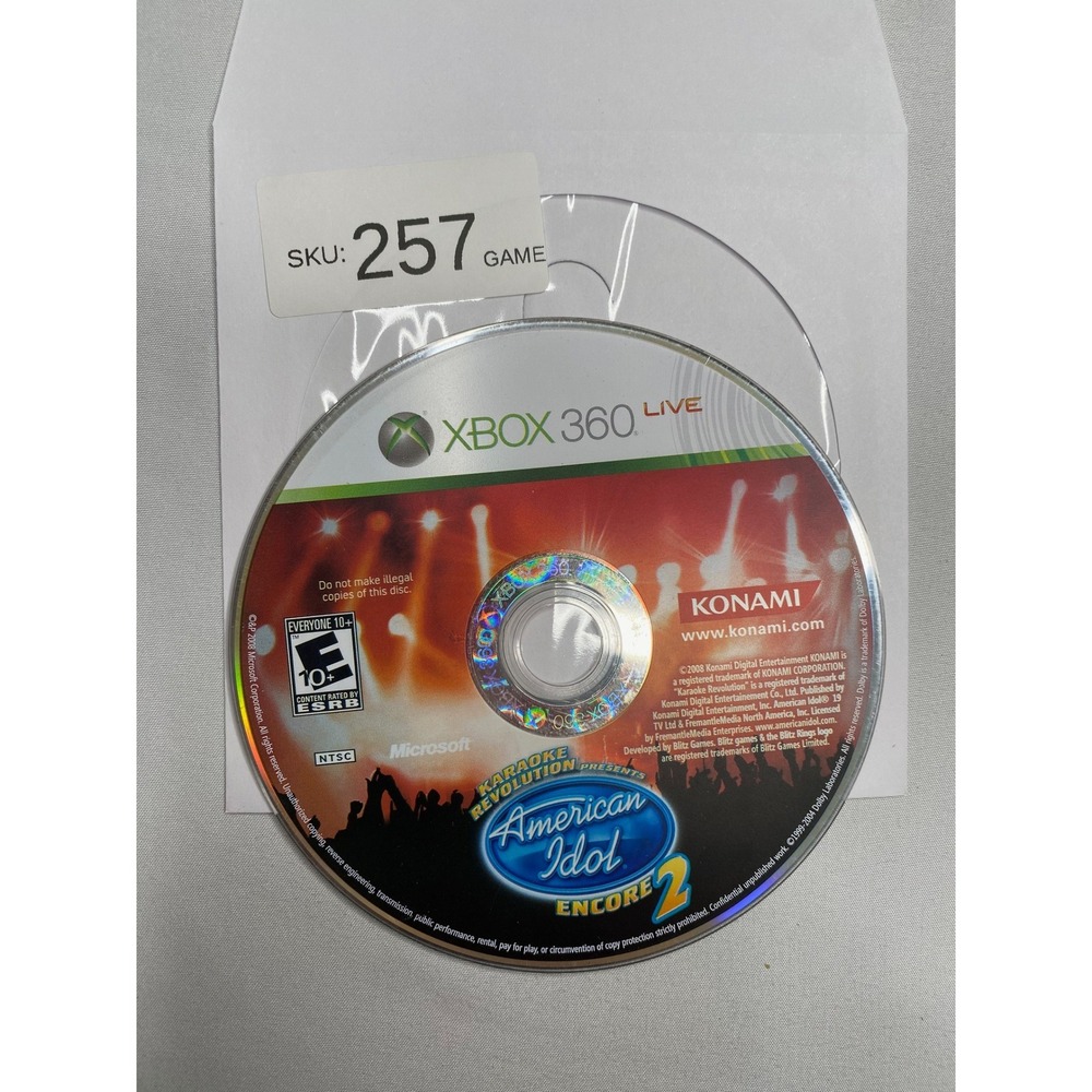 Karaoke Revolution Presents American Idol Encore 2 Microsoft Xbox 360 Game Disc